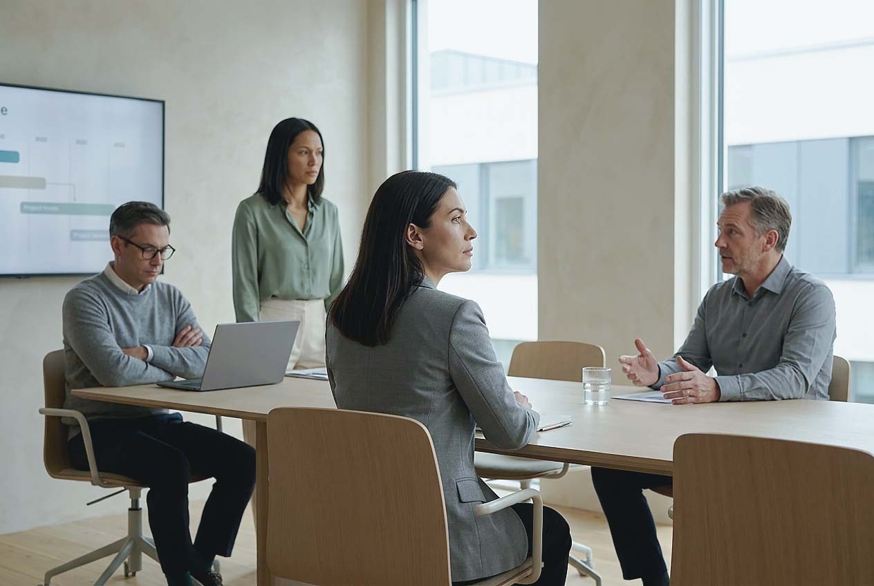Photo placeholder: Friction in a team rollout meeting